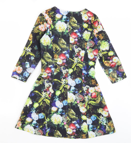 Yumi Womens Black Floral  Fit & Flare  Size 6