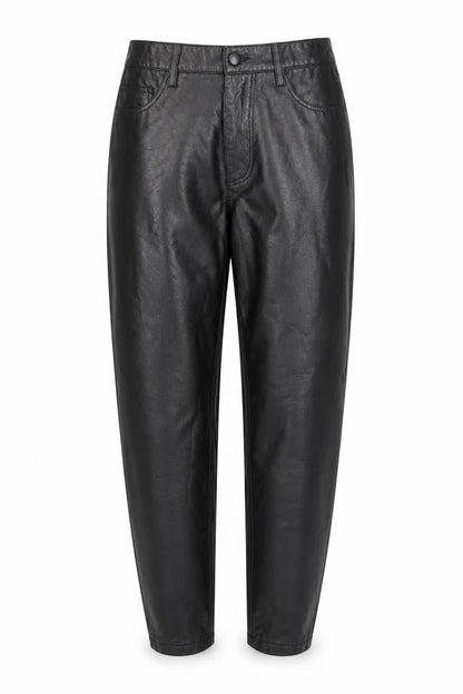 Front view of Topshop women’s black trousers, size UK 4, 21-inch leg