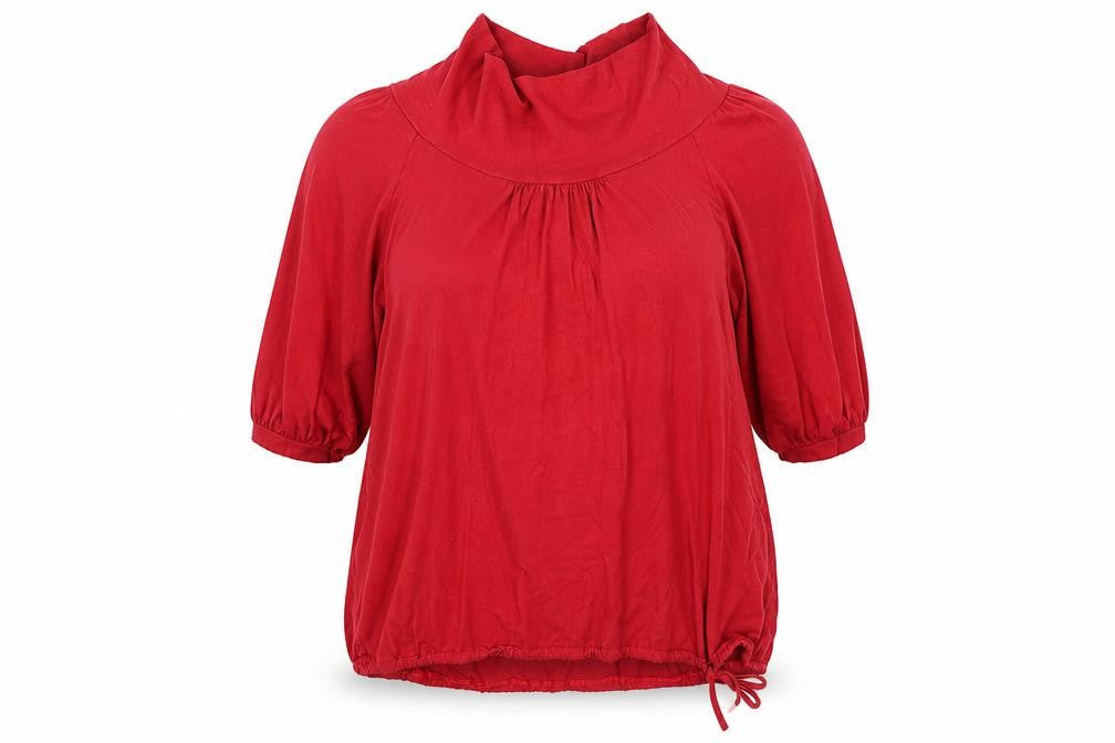 Front view of Jacqueline Riu women’s red basic t-shirt, size M