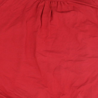 Brand and care label for Jacqueline Riu women’s red basic t-shirt, size M