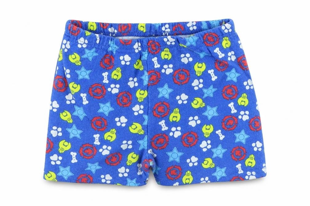 Front view of Mini Club boys’ blue geometric sleep shorts, size 3-4, years