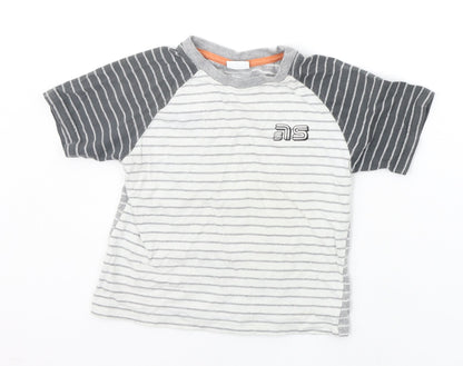 Additional front view of ETHAUSTIN boys’ grey striped basic t-shirt, size 3-4, years