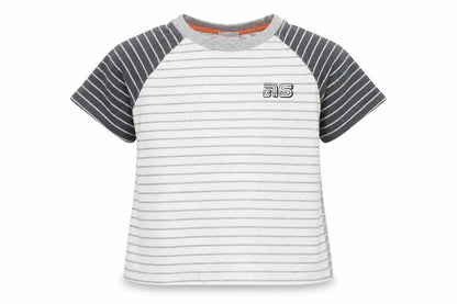 Front view of ETHAUSTIN boys’ grey striped basic t-shirt, size 3-4, years