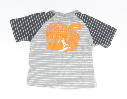 Back view of ETHAUSTIN boys’ grey striped basic t-shirt, size 3-4, years