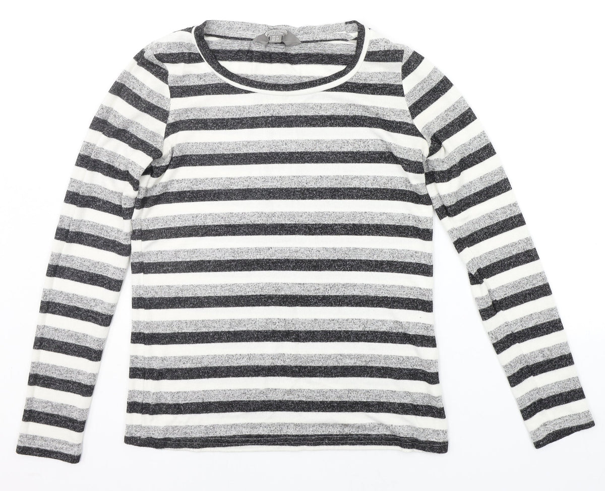 Front view of Mountain Warehouse women’s grey striped jumper, size UK 6