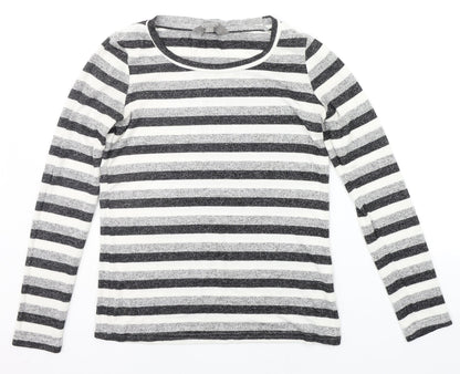 Front view of Mountain Warehouse women’s grey striped jumper, size UK 6