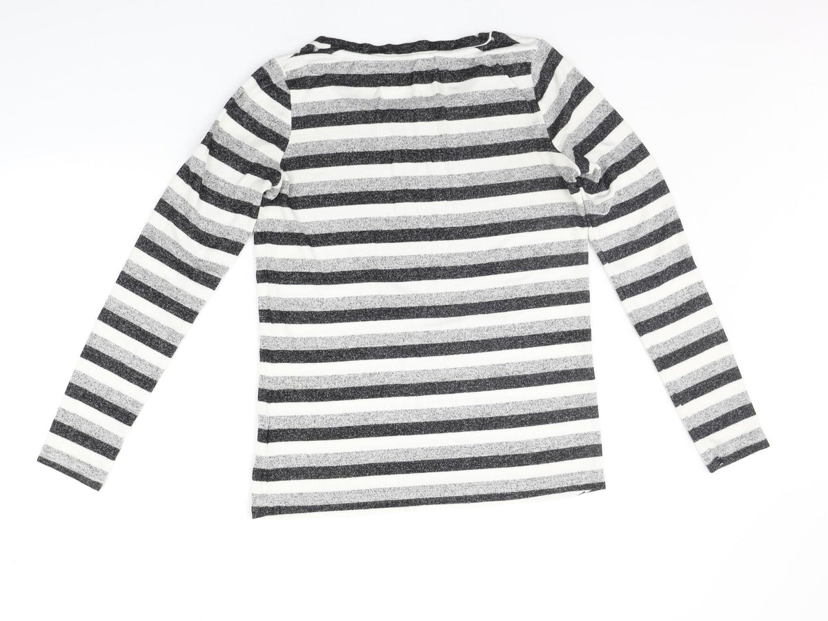 Back view of Mountain Warehouse women’s grey striped jumper, size UK 6