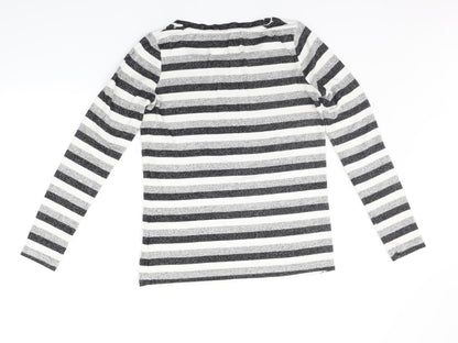 Back view of Mountain Warehouse women’s grey striped jumper, size UK 6