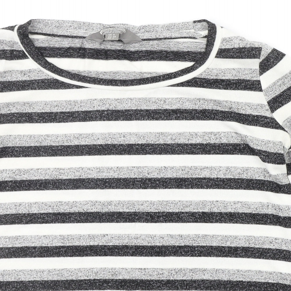 Close-up detail of Mountain Warehouse women’s grey striped jumper, size UK 6