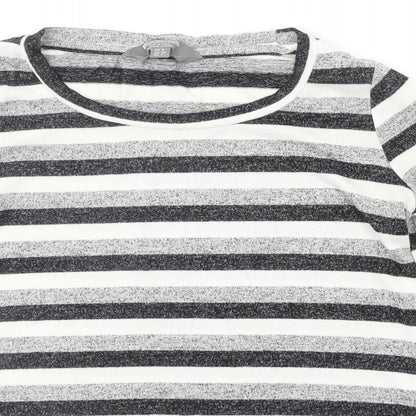 Close-up detail of Mountain Warehouse women’s grey striped jumper, size UK 6