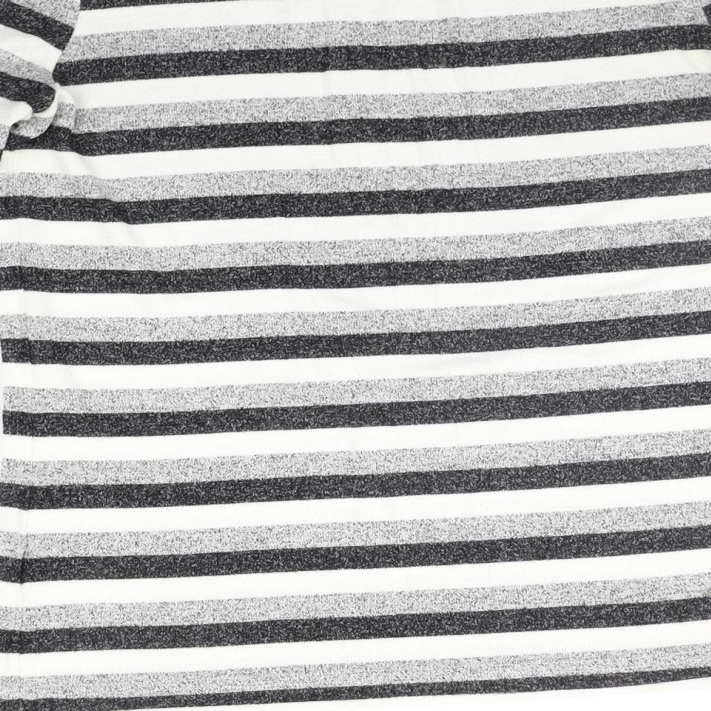 Brand and care label for Mountain Warehouse women’s grey striped jumper, size UK 6