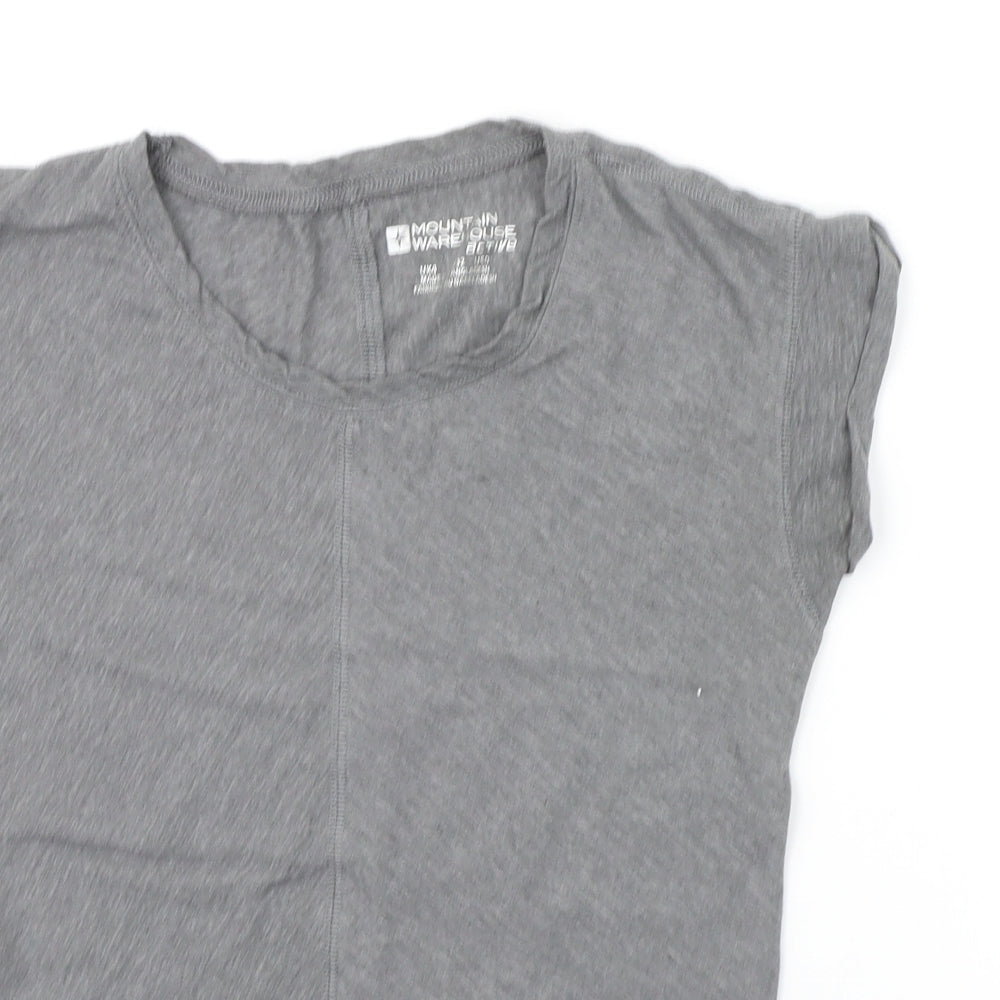 Close-up detail of Mountain Warehouse women’s grey basic t-shirt, size UK 4