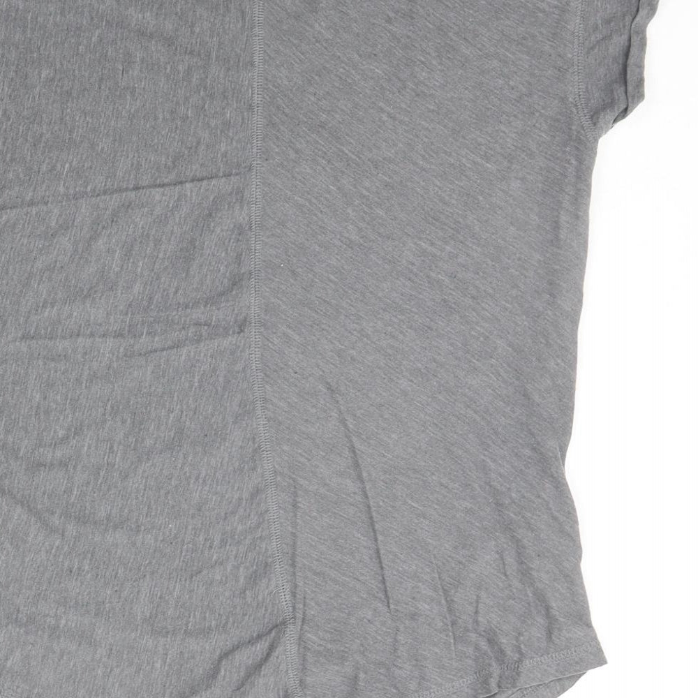 Brand and care label for Mountain Warehouse women’s grey basic t-shirt, size UK 4