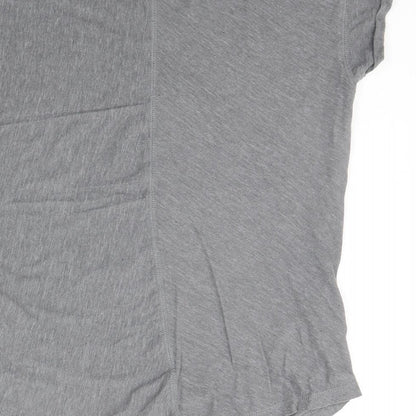 Brand and care label for Mountain Warehouse women’s grey basic t-shirt, size UK 4