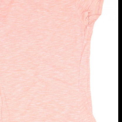 Brand and care label for Mountain Warehouse women’s orange basic t-shirt, size UK 6