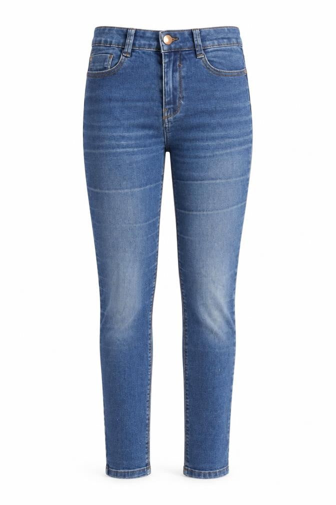 Front view of Peacocks women’s blue denim skinny jeans, size UK 8, 27-inch leg
