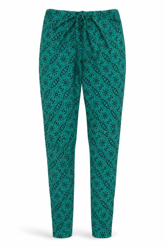 Front view of Preworn women’s grey geometric harem trousers, size M, 30-inch leg