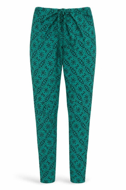 Front view of Preworn women’s grey geometric harem trousers, size M, 30-inch leg