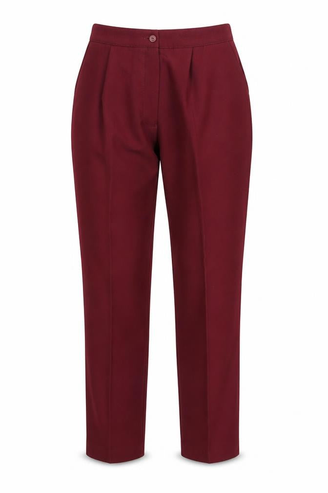Front view of Queen Eleanor women’s purple trousers, size UK 10, 25-inch leg