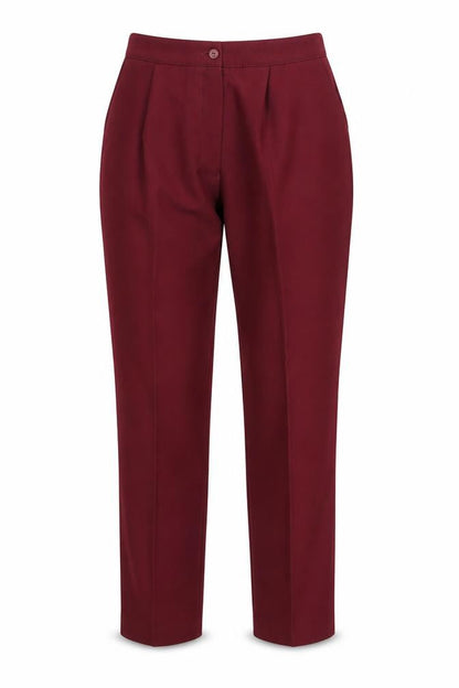 Front view of Queen Eleanor women’s purple trousers, size UK 10, 25-inch leg