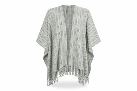 Front view of TCM women’s green striped knit jacket poncho one size