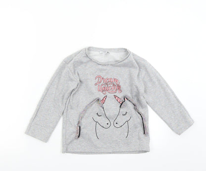 Primark Girls Grey   Pullover Sweatshirt Size 6-7 Years  - Unicorn