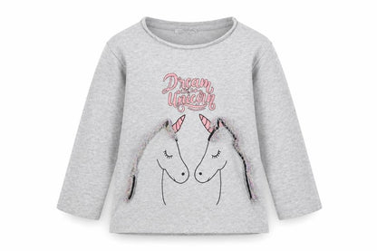 Front view of Primark girls’ grey pullover sweatshirt, size 6-7, years - unicorn