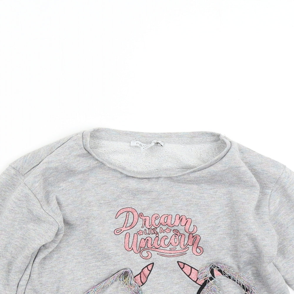 Primark Girls Grey   Pullover Sweatshirt Size 6-7 Years  - Unicorn