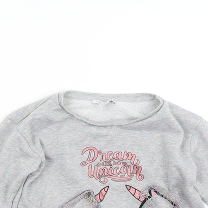 Primark Girls Grey   Pullover Sweatshirt Size 6-7 Years  - Unicorn