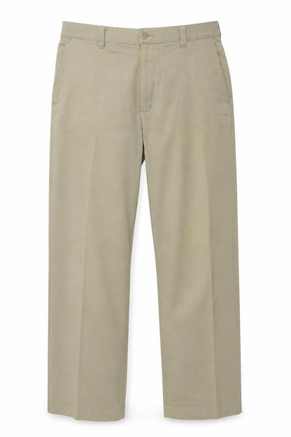 Front view of Marks & Spencer women’s beige trousers, size UK 36, in, 29-inch leg