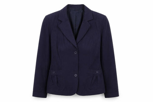 Front view of Oscar B women’s blue jacket blazer, size UK 14