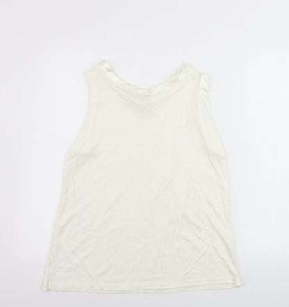 Back view of Essentials look women’s ivory basic tank, size M