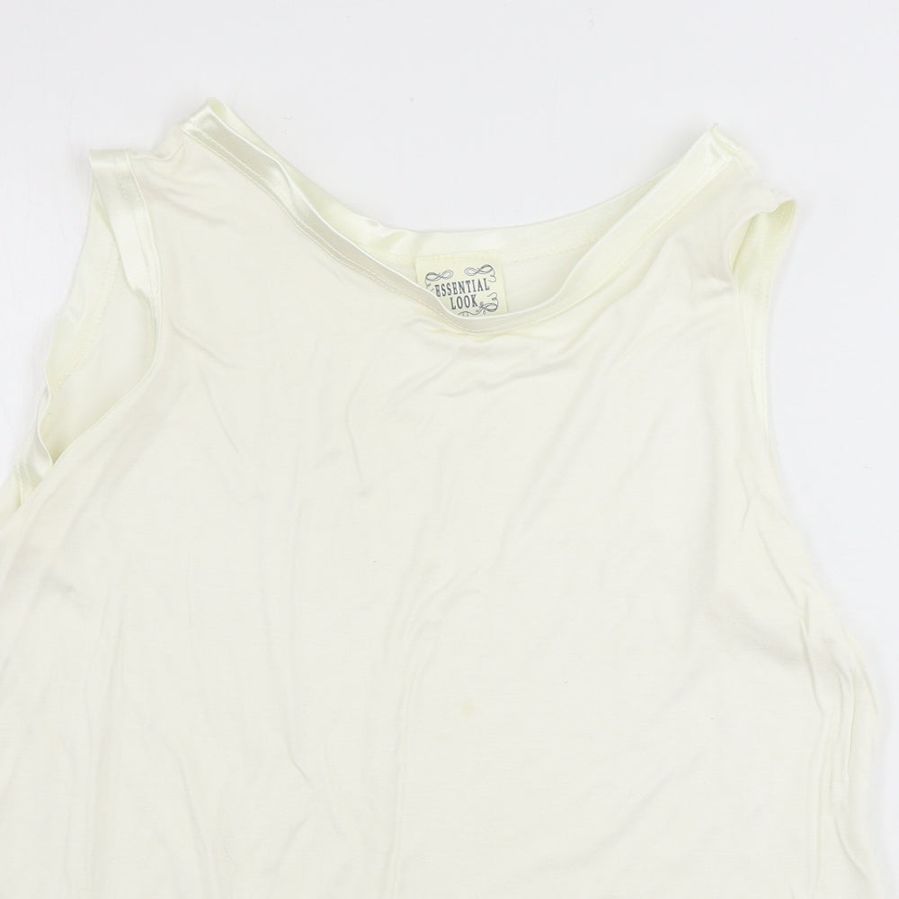 Close-up detail of Essentials look women’s ivory basic tank, size M