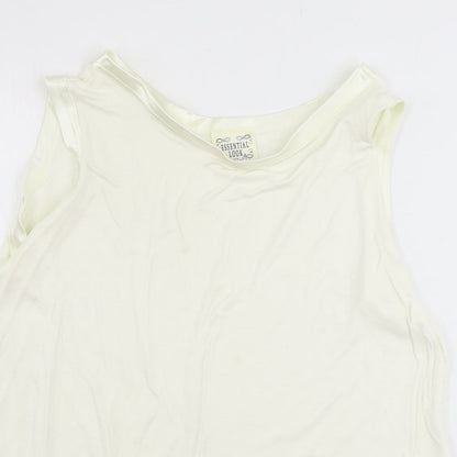 Close-up detail of Essentials look women’s ivory basic tank, size M