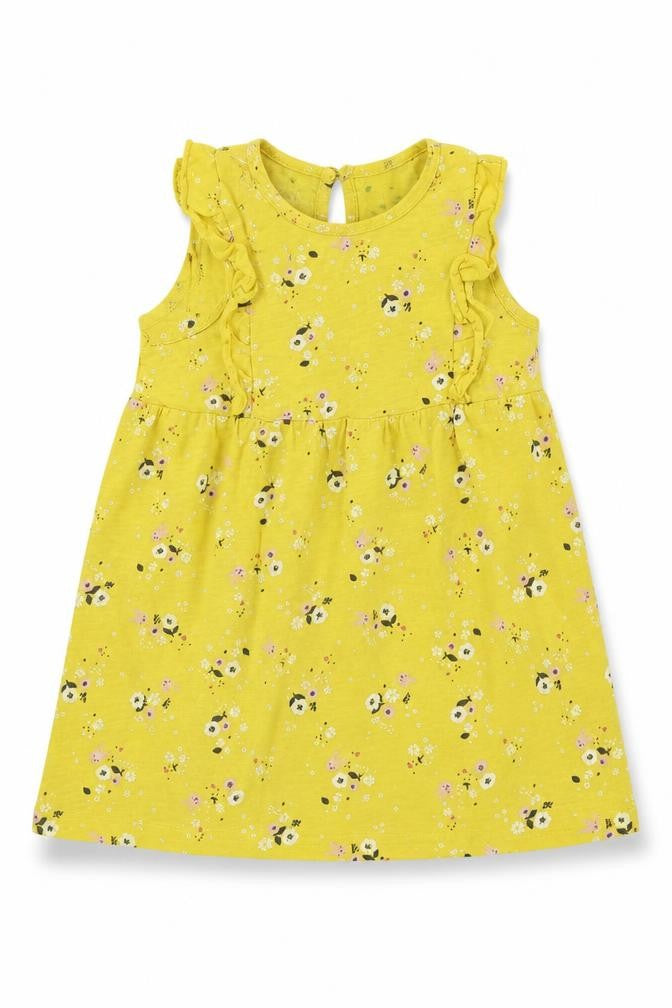 Front view of H&M girls’ yellow floral a-line, size 12-18, months