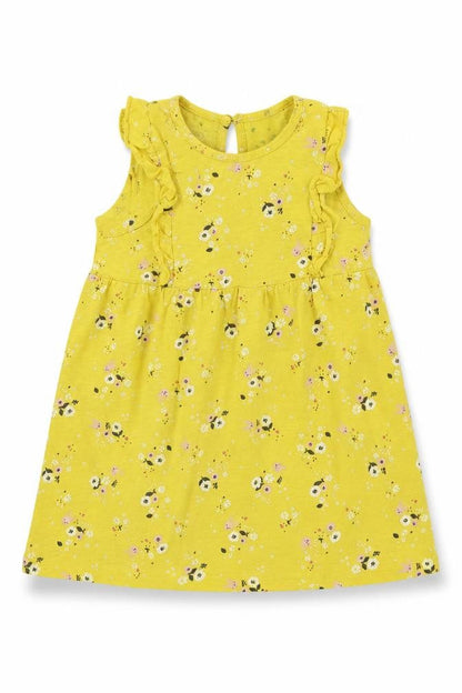 Front view of H&M girls’ yellow floral a-line, size 12-18, months