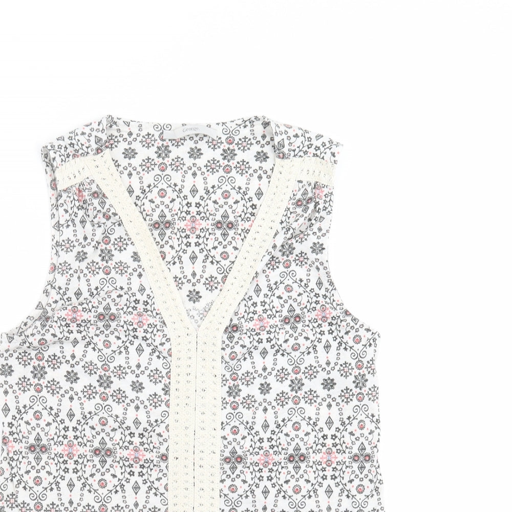 George Womens White Floral  Basic Blouse Size 10