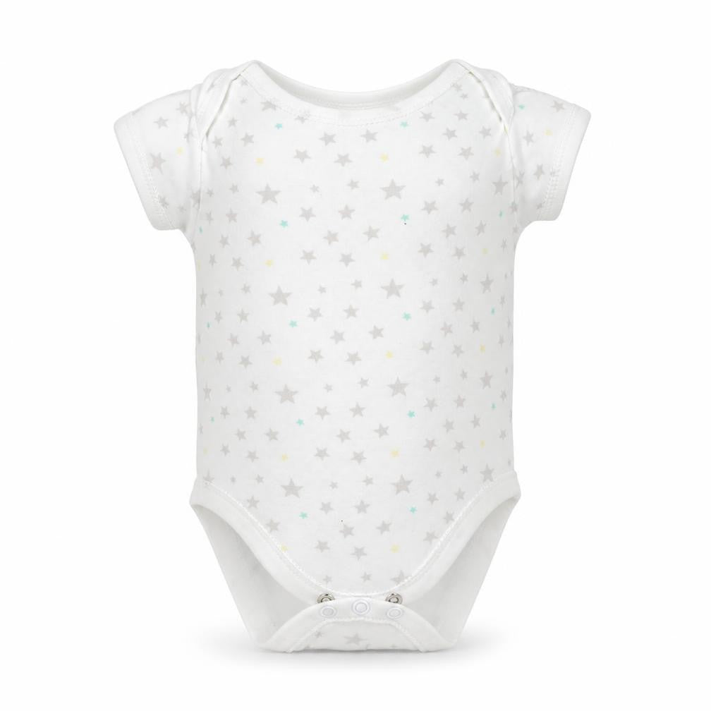 Front view of Early Days Baby White Babygrow One-Piece, size 3-6, Months - Star Pattern