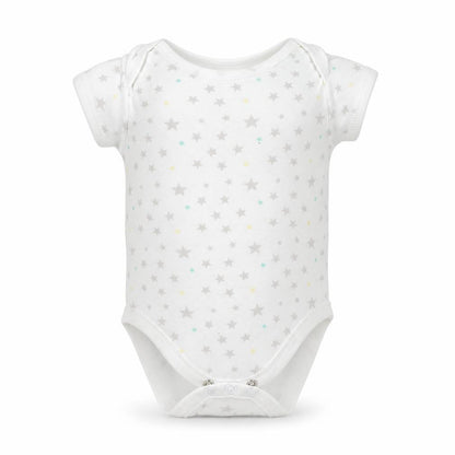 Front view of Early Days Baby White Babygrow One-Piece, size 3-6, Months - Star Pattern