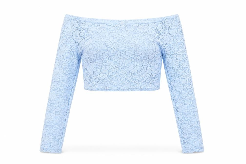 Front view of Preworn women’s blue floral cropped blouse, size L
