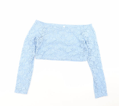 Womens UK Size L Preworn Blue Cropped Blouse