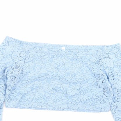 Womens UK Size L Preworn Blue Cropped Blouse