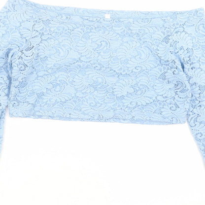 Womens UK Size L Preworn Blue Cropped Blouse