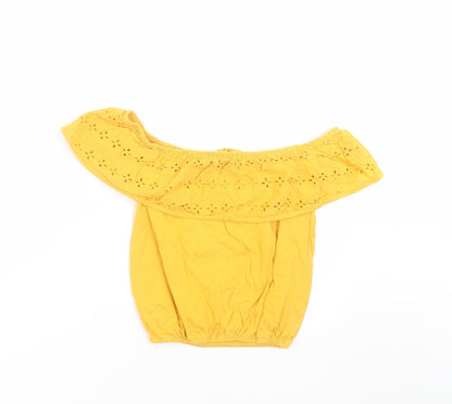 Primark Girls Yellow Floral  Basic T-Shirt Size 10-11 Years  - Embroidered detail