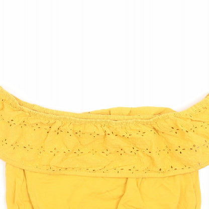 Primark Girls Yellow Floral  Basic T-Shirt Size 10-11 Years  - Embroidered detail