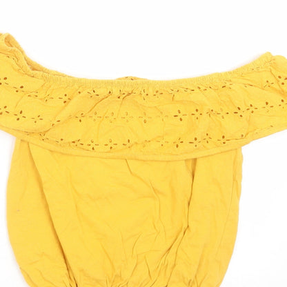 Primark Girls Yellow Floral  Basic T-Shirt Size 10-11 Years  - Embroidered detail