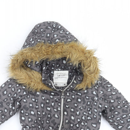 Emoi Girls Grey Animal Print  Parka Jacket Size 3 Years