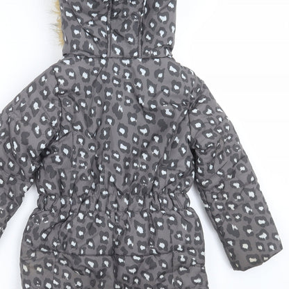 Emoi Girls Grey Animal Print  Parka Jacket Size 3 Years