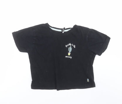 New Look Girls Black   Cropped T-Shirt Size M  - cactus