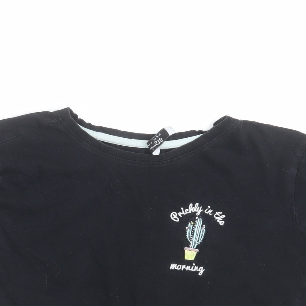 New Look Girls Black   Cropped T-Shirt Size M  - cactus
